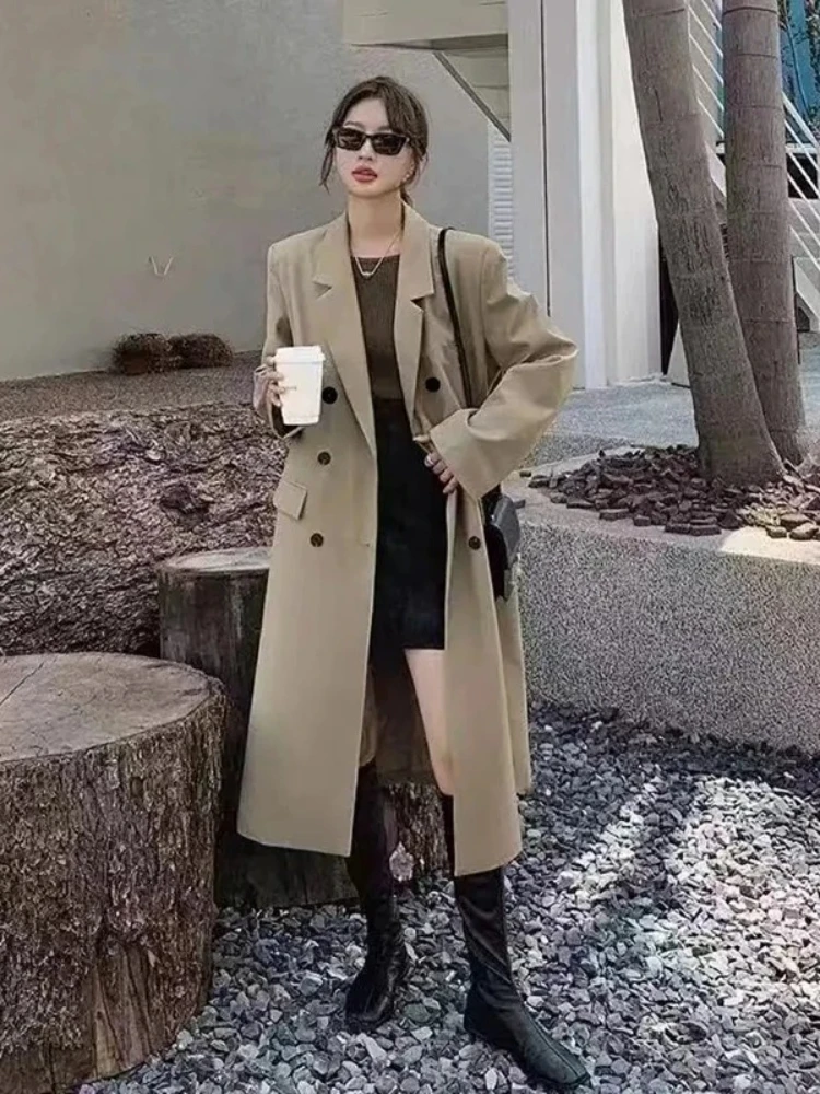 2025 elegante trench feminino moda coreana solto casacos casuais mulher doce botão sólido retalhos jaqueta feminina