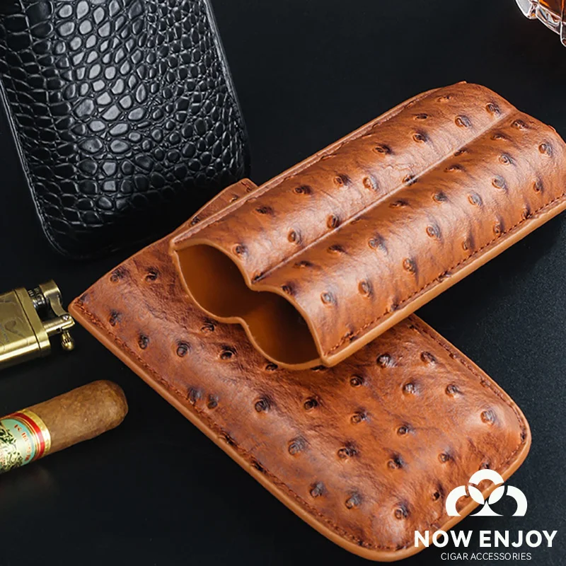 NOW ENJOY 2026 Hot Sale Luxury Cigar Case Cigar Humidor Holds 2 Cigars PU Leather Travel Case Smoking Accessories Men's Gift view 3