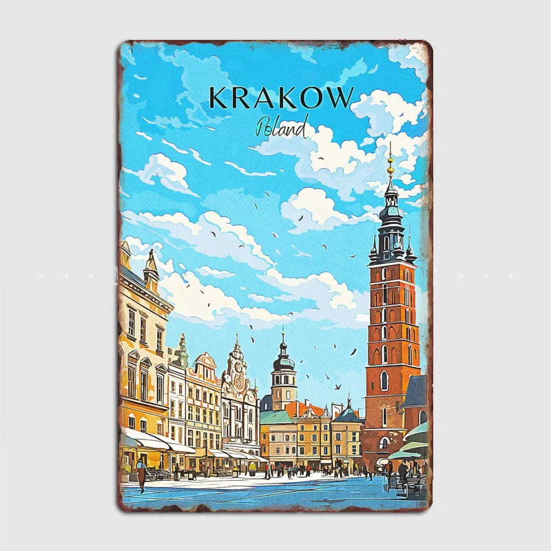 Poland Krakow Travel Scenic Spot Poster Metal Sign Custom Retro Kitchen Tin Wall Indoor Room Decoration Home Decor