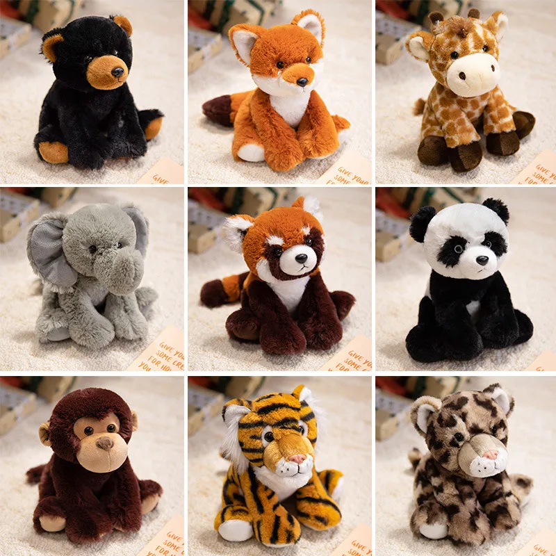 23cm Stuffed Lifelike Jungle Sitting Tiger Elephant Monkey Leopard Doll Simulation Forest Animals Plush Toys