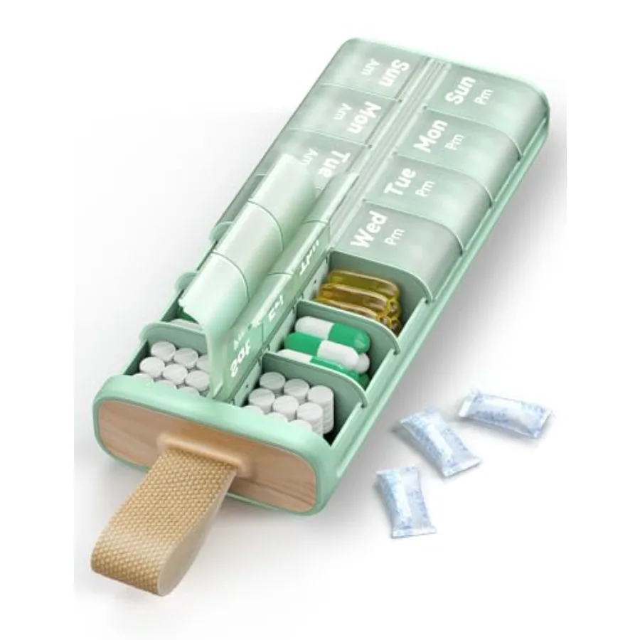 

AM PM Pill Organizer 7 Day, 2 Times a Day Weekly Pill wit Moisture-Proof Desiccant, Compact Ea-Open Medicine tamins, plement