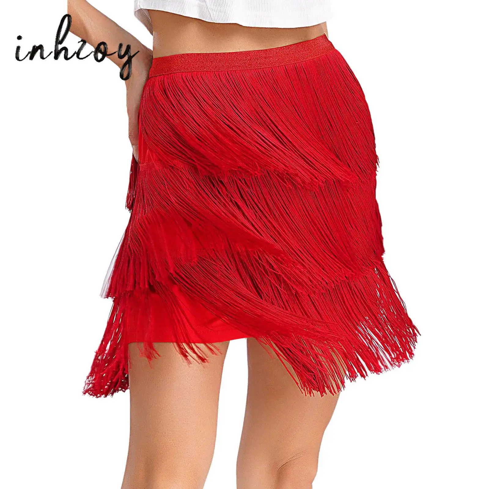 

Women Fringe Latin Cha-Cha Dance Outfit Sleeveless Spaghetti Straps Cross Back Crop Top and Skirts Tango Spanish Dance Costume