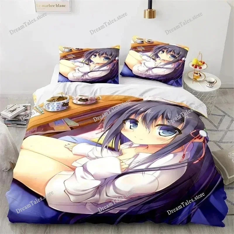 Exquisite 3D Anime Kawaii Sexy Girl Wallpaper Print Bedding Set Duvet Cover Comforter Bed Youth Kids Girls Boys Luxury Gift