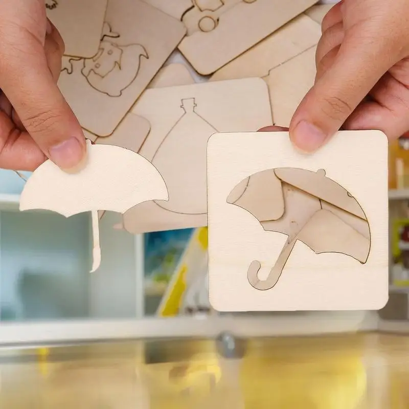 60pcs Montessori Kids Painting Toys Toddler Doodle Educational Toys Wooden DIY Painting Stencils Jigsaw Puzzle Educational Toy