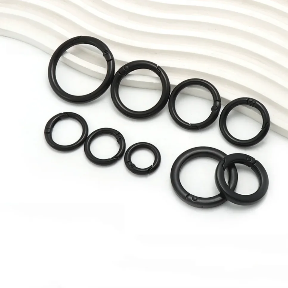 5/100Pcs 16-32mm Metal O Ring Spring Clasp Openable Round Carabiner Keychain Clips Hook Dog Chain Craft Electrophoresis black