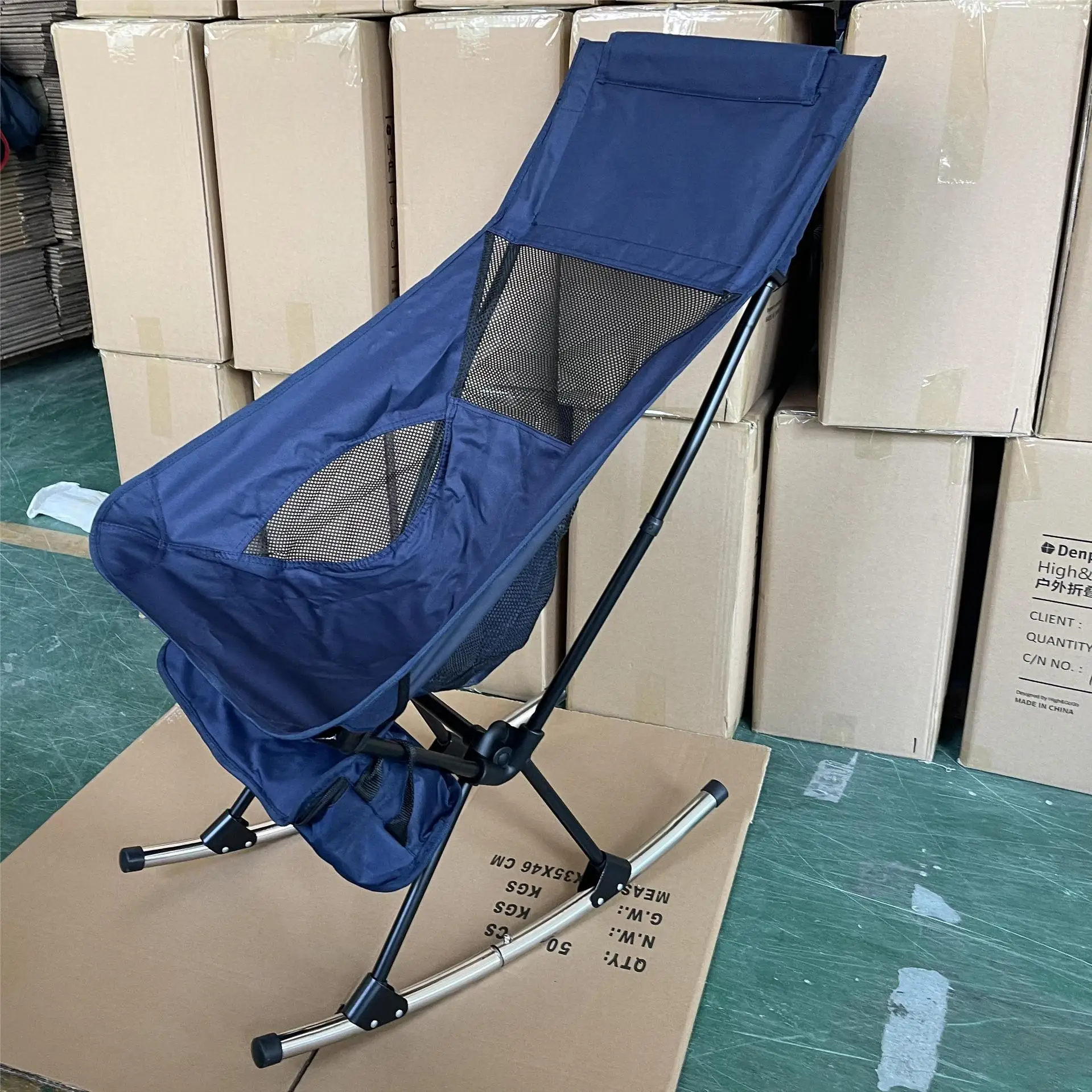 Outdoor Camping Rocking Chair Portable Park Fishing Folding Moon Chair Rocker Chair With Elevated Steel Tube Space Chair