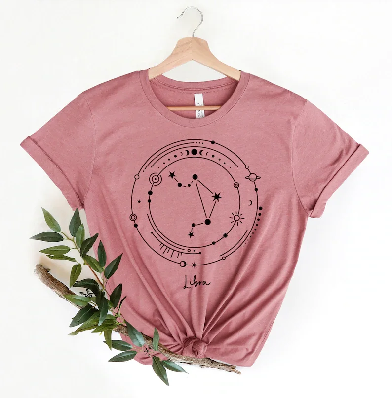 Presente de libra astrologia horóscopo constelações moda engraçado gráfico harajuku camisetas femininas coreano o pescoço casual manga curta t