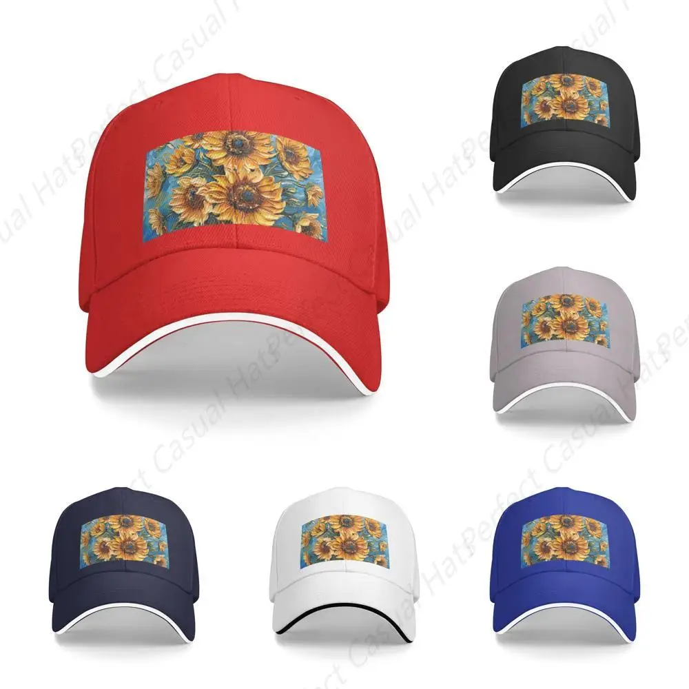 

Vintage Oil Painting Sunflower Printing Hat Sandwich Caps Peaked Caps Trucker Hat Men Women Outdoor Sport Travel Sun Visor