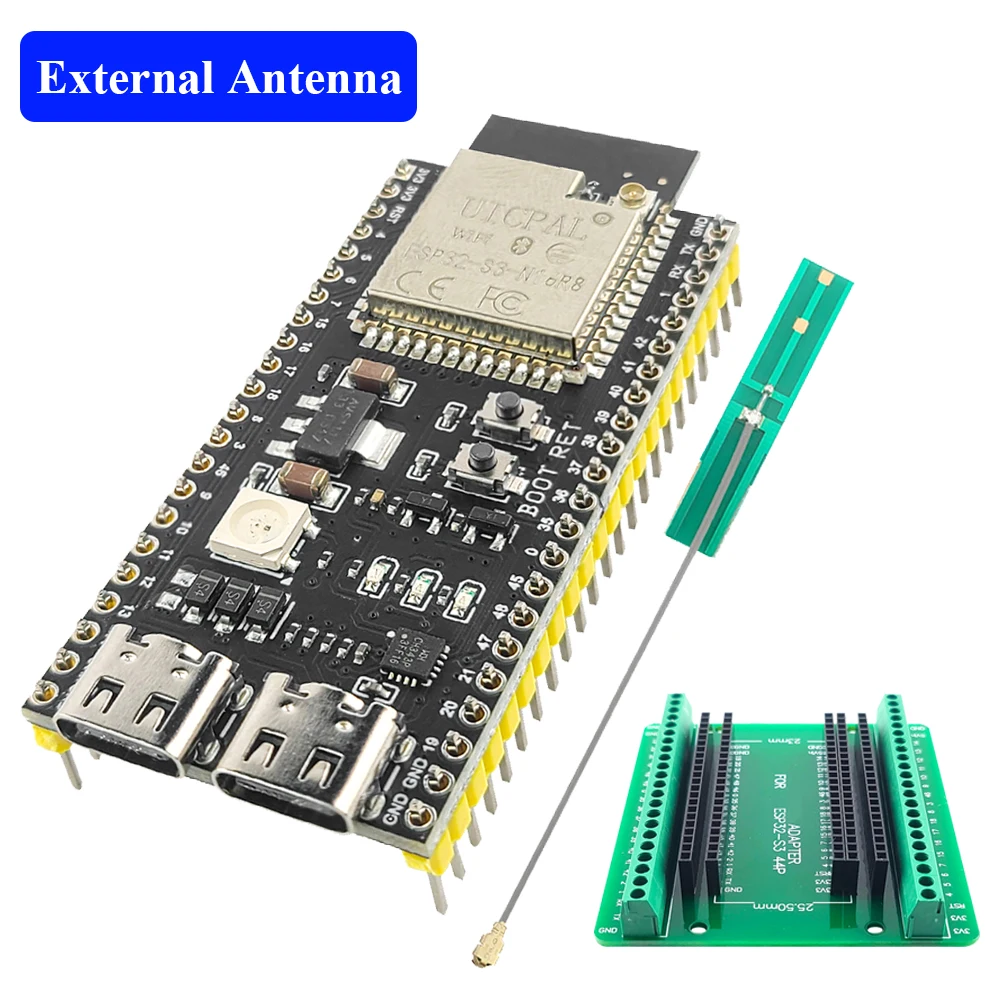 ESP32-S3 Entwicklungsboard mit Erweiterungsadapter-Kit 2,4G WLAN BT Modul MCU ESP32-S3WROOM1 N16R8 44-Pin Typ-C ESP32S3