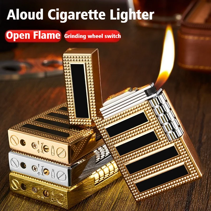 

Black Striped Cigar Igniter Loud Windproof Open Flame Grinding Wheel Lighter Inflatable Cigarette Lighters & Smoking Accessories