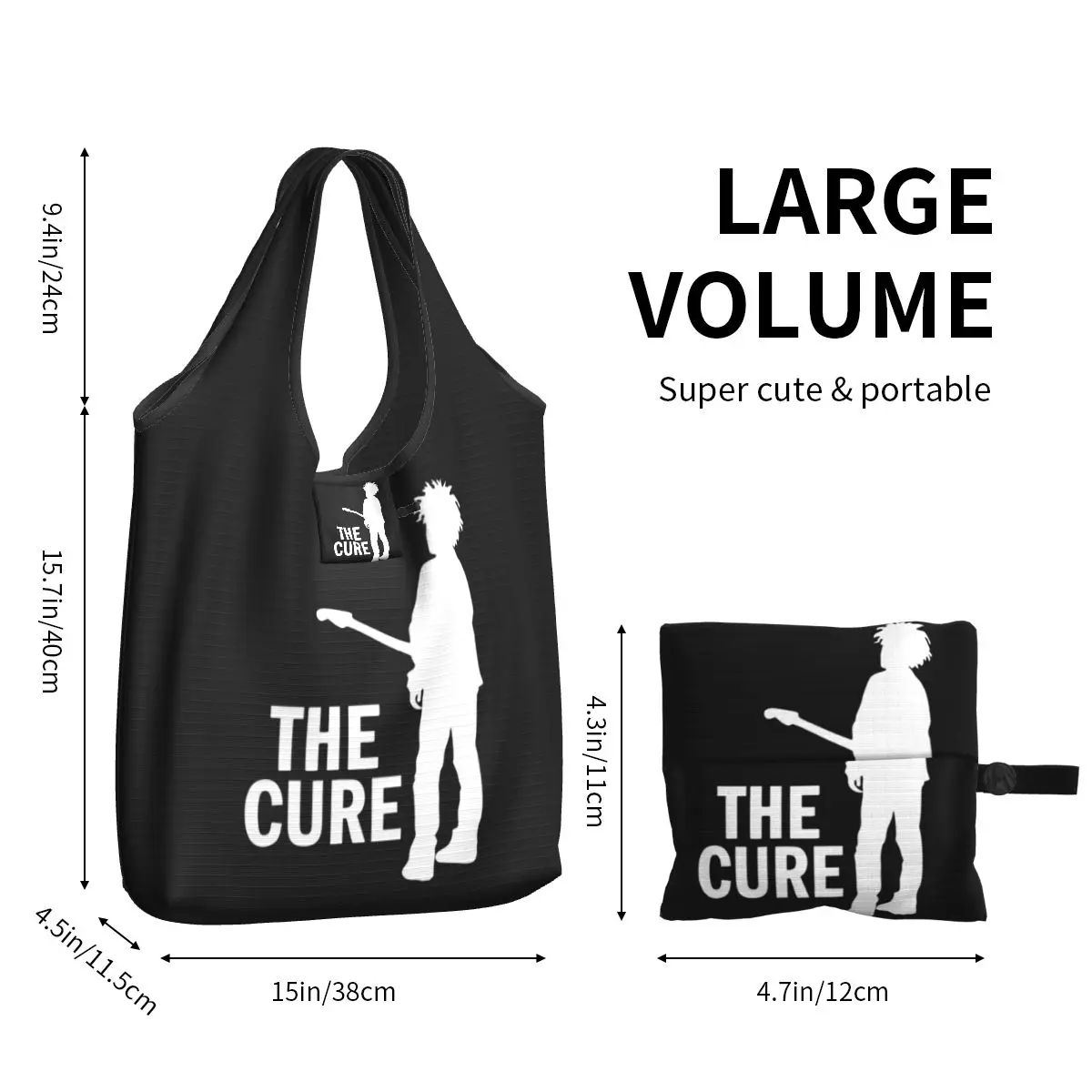 The Cure Robert Smith Logo Large Reusable Bags Shopping Washable Foldable Grocery Bag 50lb Heavy Duty Lightweight Gift Tote Bags