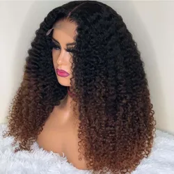 Long Soft Kinky Curly Lace Front Wig para mulheres negras, Ombre Brown, 180 Densidade, Glueless Baby Hair, pré-arrancadas, resistente ao calor, diariamente, 26