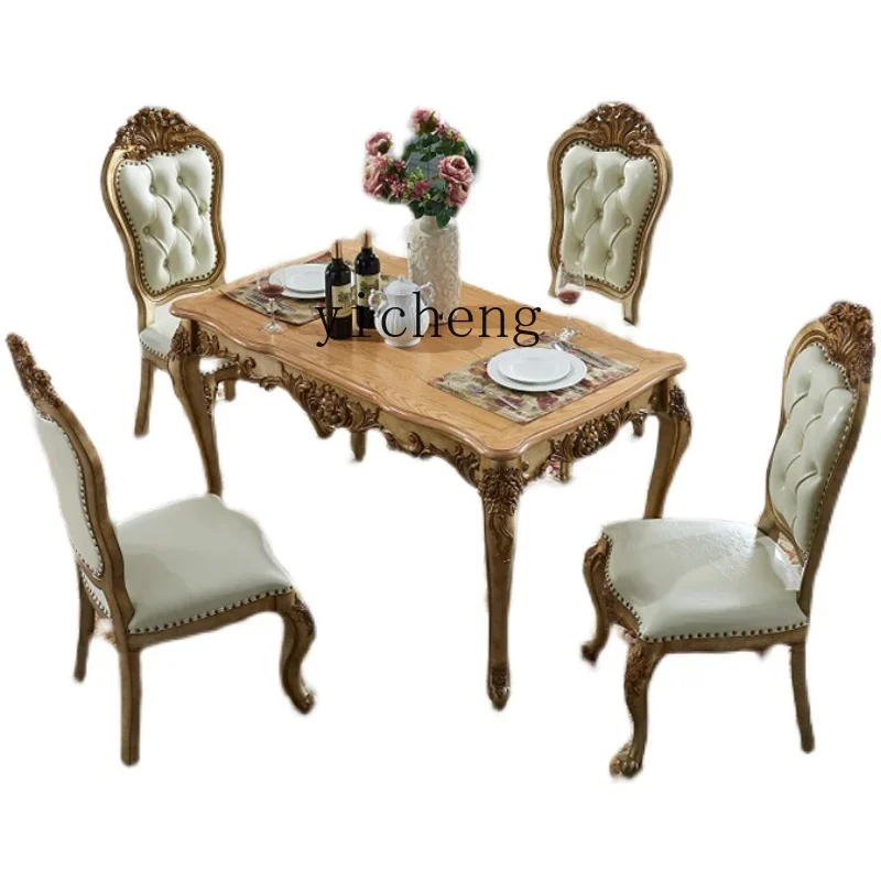 

Zws. Solid wood dining table and chair combination retro home dining table one table four or six chairs
