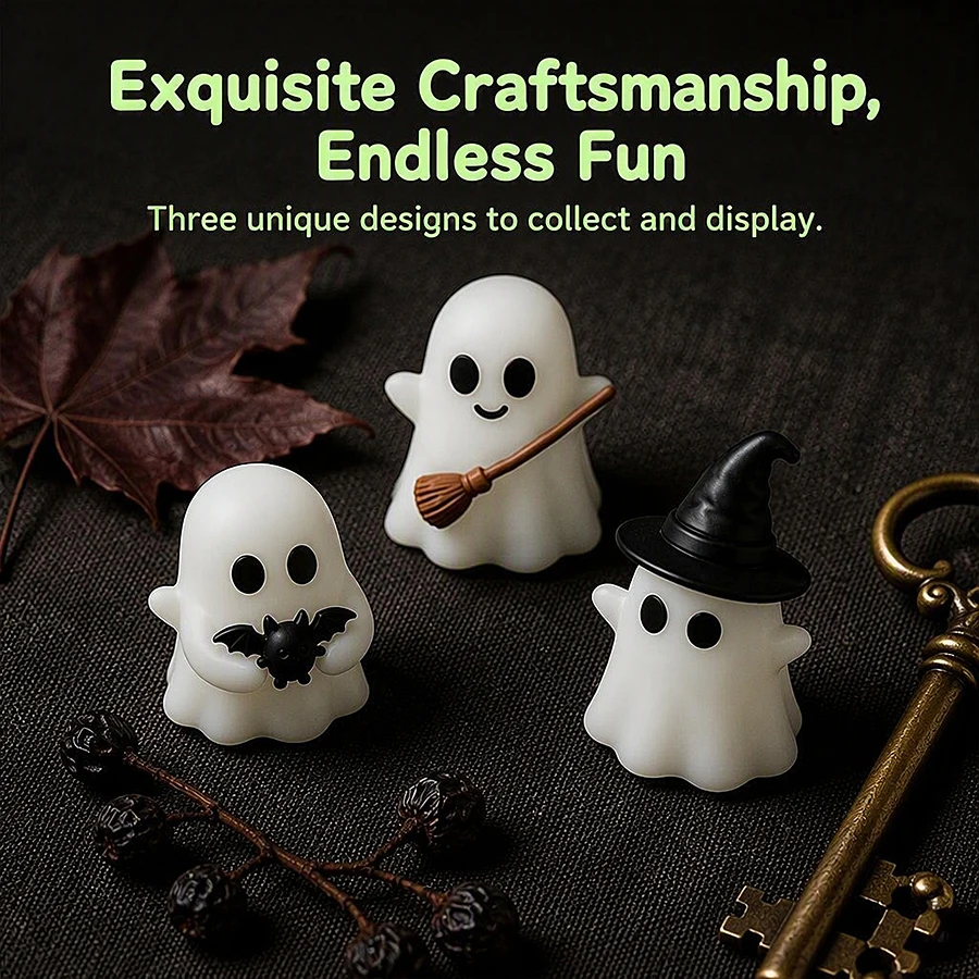 3Pcs Halloween Party Home Desktop Decoration Silicone Luminous Cartoon Ghost Wizard Ornaments For Micro Landscape Layout Decor