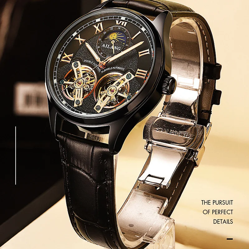 AILANG 2024 New Men Casual Clock Luxury Brand Fashion Automatic Mechanical Watches Double Flywheel Men Watch Sports Style 8822