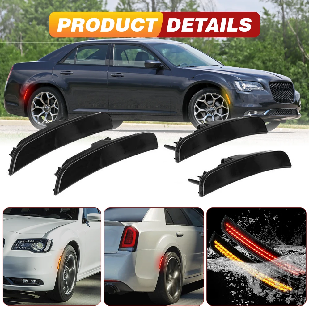 

4 шт. светодиодный боковой габаритный фонарь для Chrysler 300 2015-2021 Янтарные дымовые линзы, светодиодный индикатор бокового габаритного зеркала, указатель поворота
