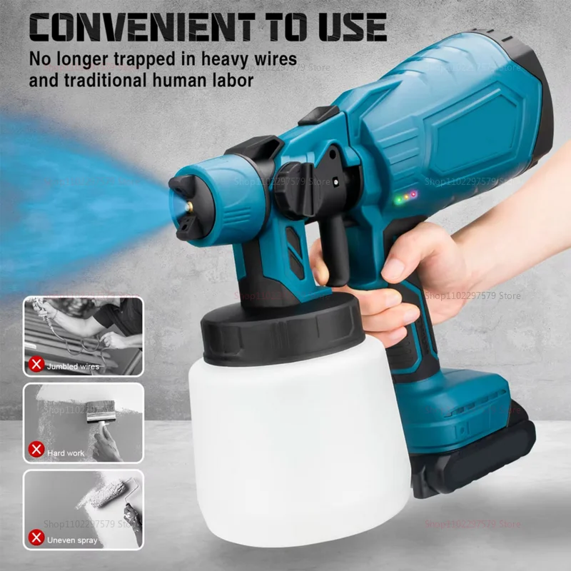 600ML Cordless Electric Paint Sprayer High Power Auto Furniture Steel Coating Airbrush for Home Interior Walls DIY Spraying Tool