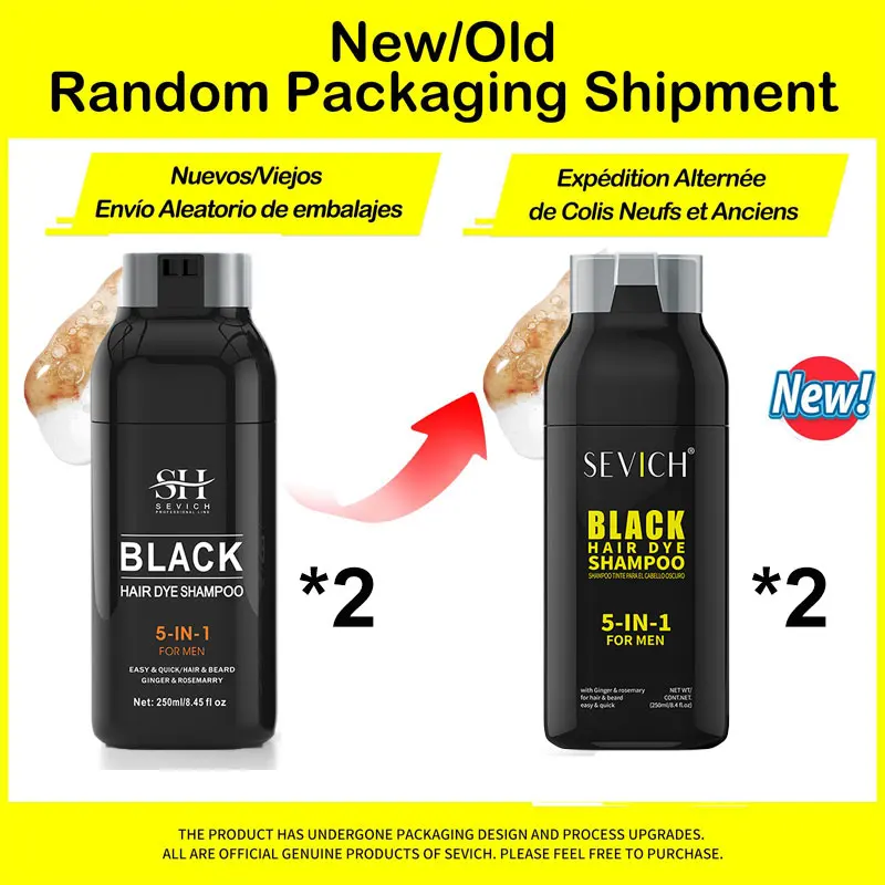 Sevich Haarverfshampoo 5-in-1 voor mannen Zwarte haarverfshampoo Baardkleur Kleurstofcrème om grijs-wit haarverduisterende shampoo te bedekken