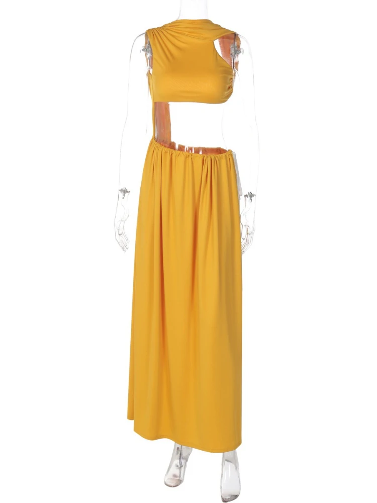 فساتين خريف 2025 أنيقة بدون أكمام بفتحة عالية للحفلات والنوادي فساتين نسائية مثيرة بدون ظهر بأشرطة غير منتظمة لقضاء عطلة الشاطئ