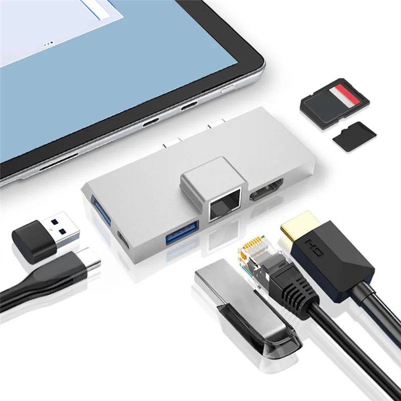 A08F-7-In-1 Docking Station Type-C Hub Pro 8 9 X With 4K RJ45 USB 3.0 Memory Card Reader