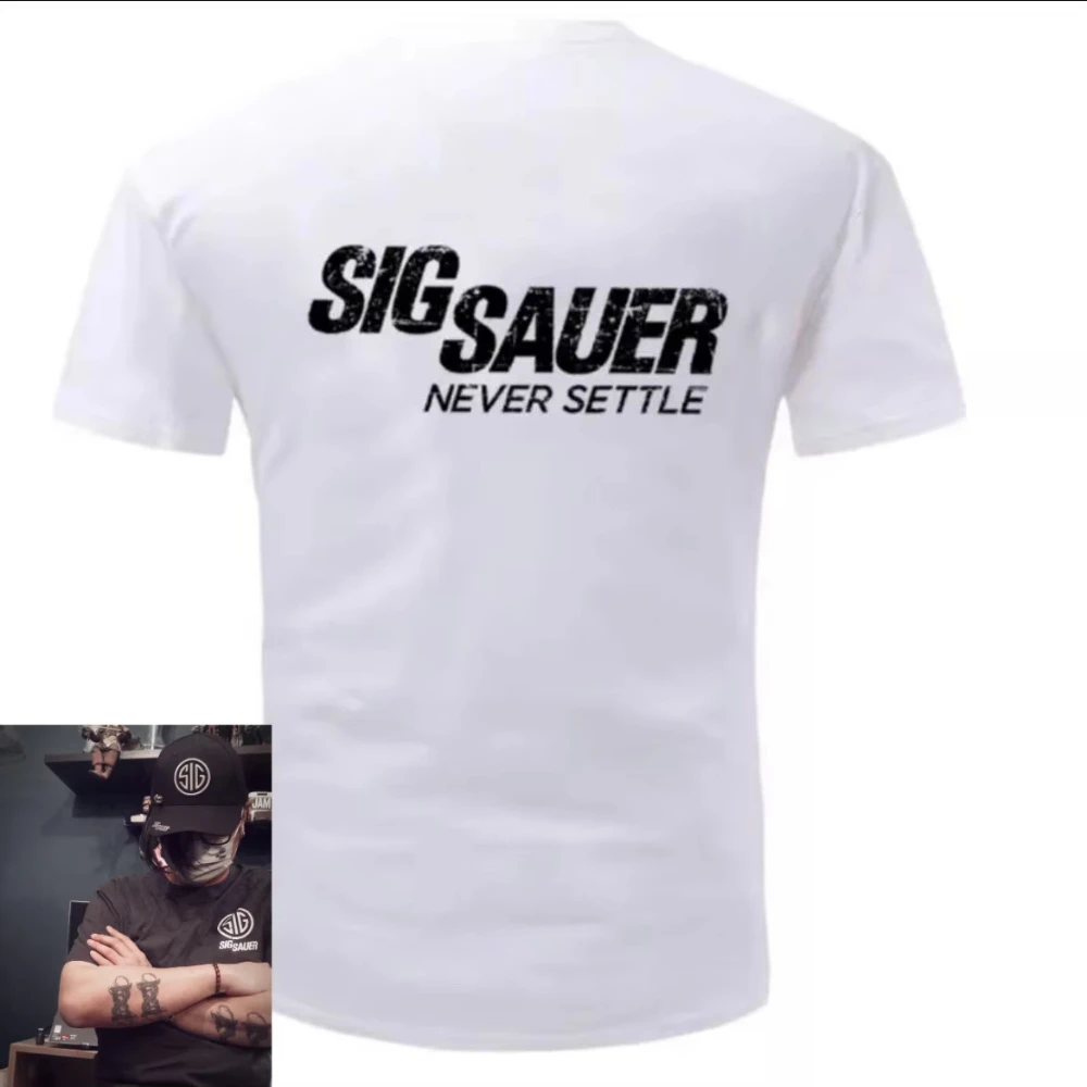 الصيف العصرية العلامة التجارية SIG طاقم الرقبة قصيرة الأكمام القطن تي شيرت الأمريكية فضفاض القطن الرجال رداء علوي غير رسمي العسكرية مروحة الرجل القوي المحملة #4