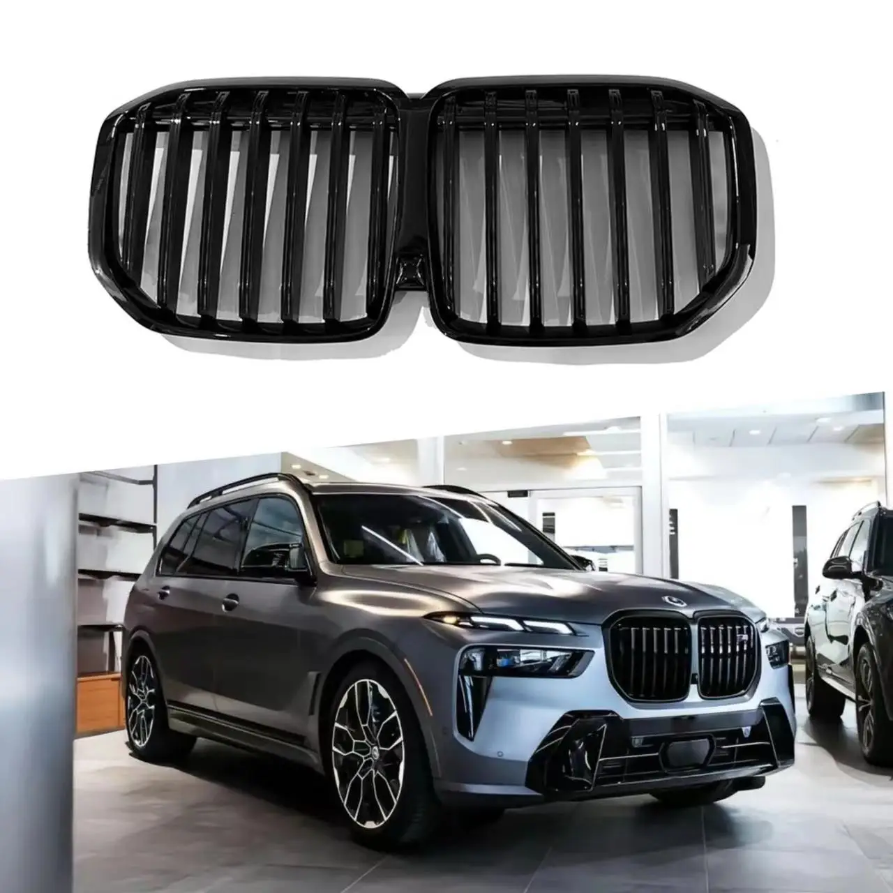 

For 2023-2025 BMW X7 G07 LCI Grille Grill Body Kit Accessories Single Slat Gloss Black