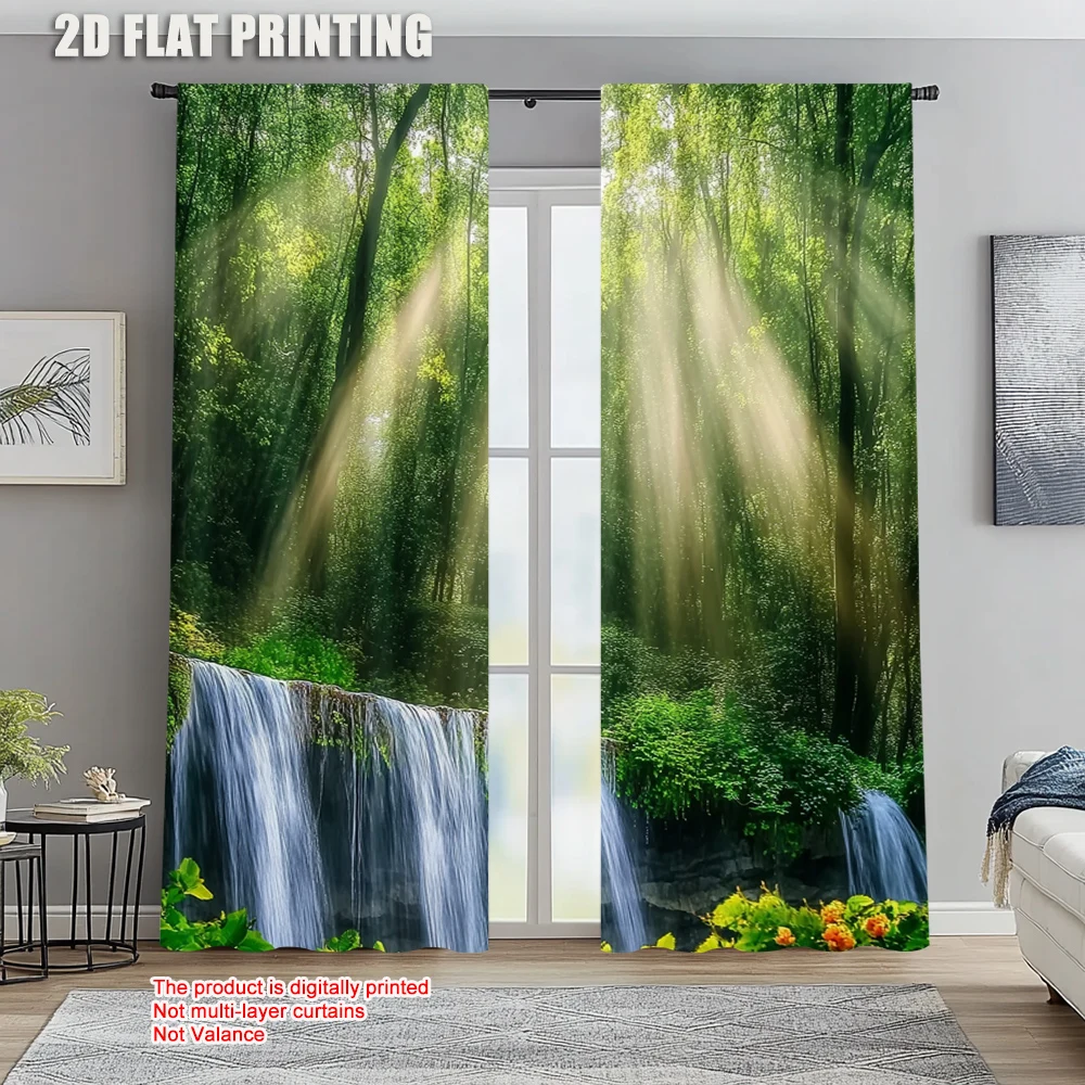

2pc, Scene Curtains Sunshine Forest Versatile Fabric,Without Electricity Festive Holiday Perfect for Home Decor