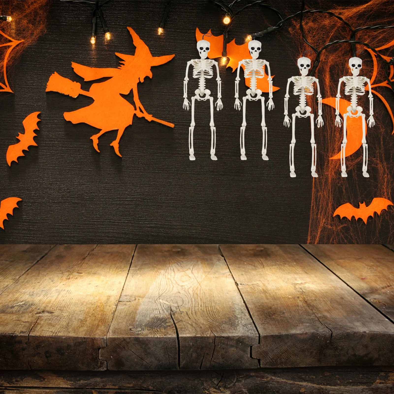 Halloween Life Size Skeleton Full Body 40cm Posable Halloween Skeleton Decor with Movable Joints for Haunted Houses Cemeteries