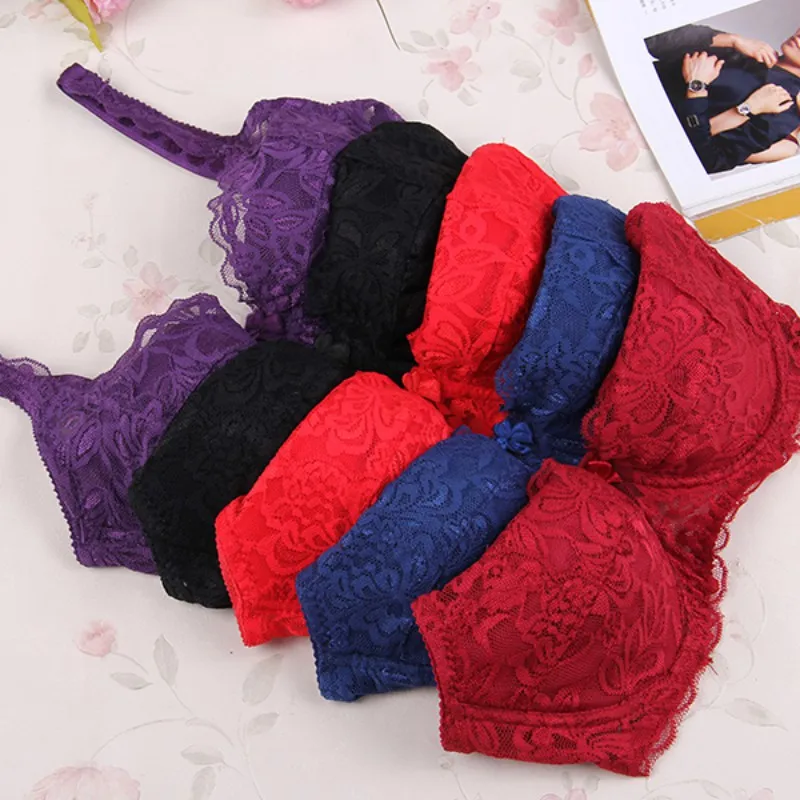 Women Bras Fashion Casual Sexy V-neck Solid Color Chest Pad Lace Sling Nylon Breathable Elasticity Comfortable Bras