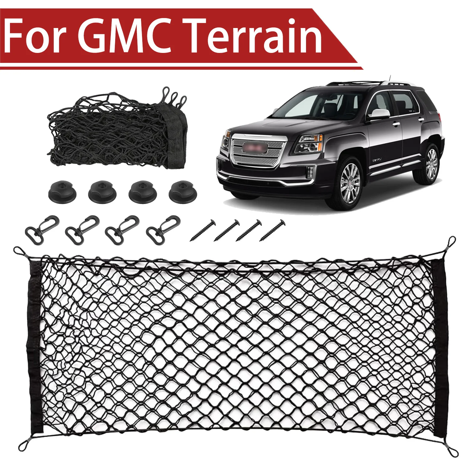 

For GMC Terrain 2010-2025 Cargo Net Trunk Organizer, Elastic Mesh Storage Net Car Accessories Storage Belt Hook