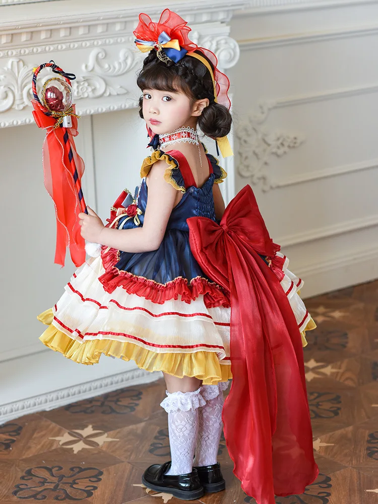 Gaun Putri Salju Kostum Putri Berbulu Lolita Anak Perempuan Pakaian Renda Mewah Halloween Pakaian Penyamaran Fantasi Karnaval Anak-anak