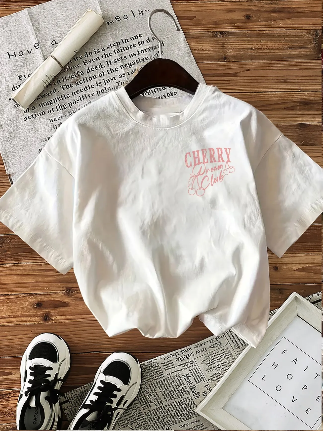 Fashion Y2k Sweet Cherry Print Aesthetic Women 100% Cotton T Shirts 90s Cherry Print O-neck Short Sleeve Loose Graphic Tees
