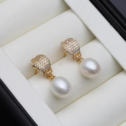 Natural Freshwater Pearl Drop Earrings,Real Pearl Elegant Earrings Gold Plated White Pearl Earrings Fine Jewelry Birthday Gifts