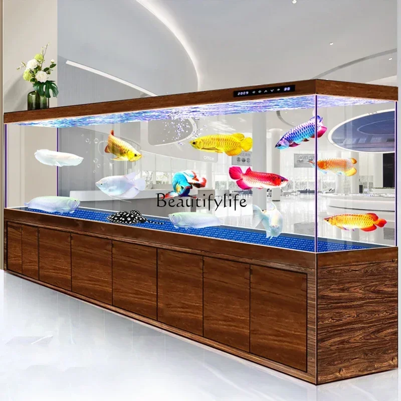

Living room large aquarium ultra-white glass partition ecological water-free bottom filter arowana tank