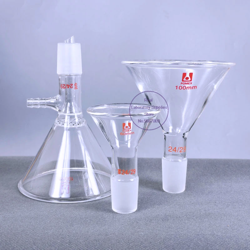 1Pcs 50mm-150mm Triangular Buchner Funnel with Addition Funnel & Sintered Glass Disc Borosilicate Lab Filter Funnel