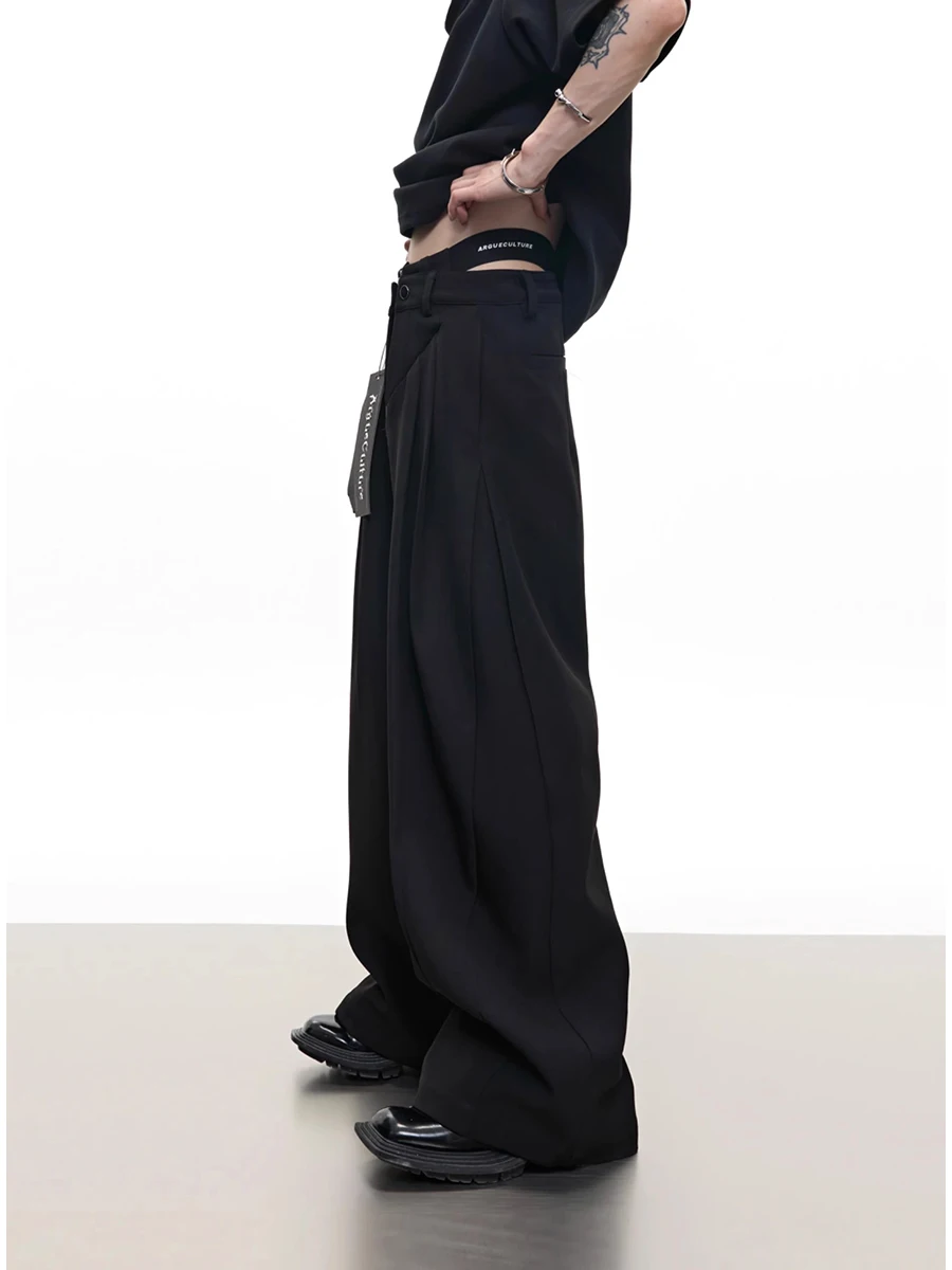 

Mauroicardi Spring Autumn Cool Black Baggy Wide Leg Pants for Mens Luxury Designer Fake 2 Pieces Clothes Fashion Streetwear 2025