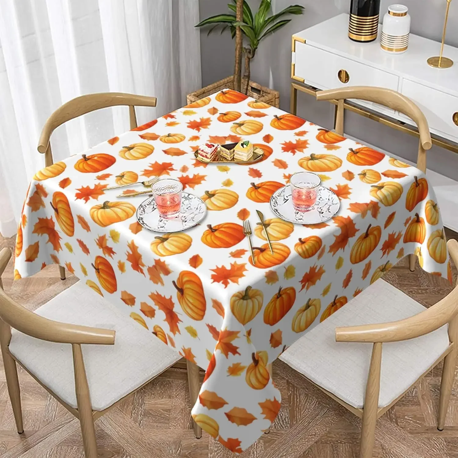 1pc Autumn Style Tablecloth Orange Yellow Maple Leaf Pumpkin Print Table Cover For Dining Kitchen Party Decoration Dustproof Sp