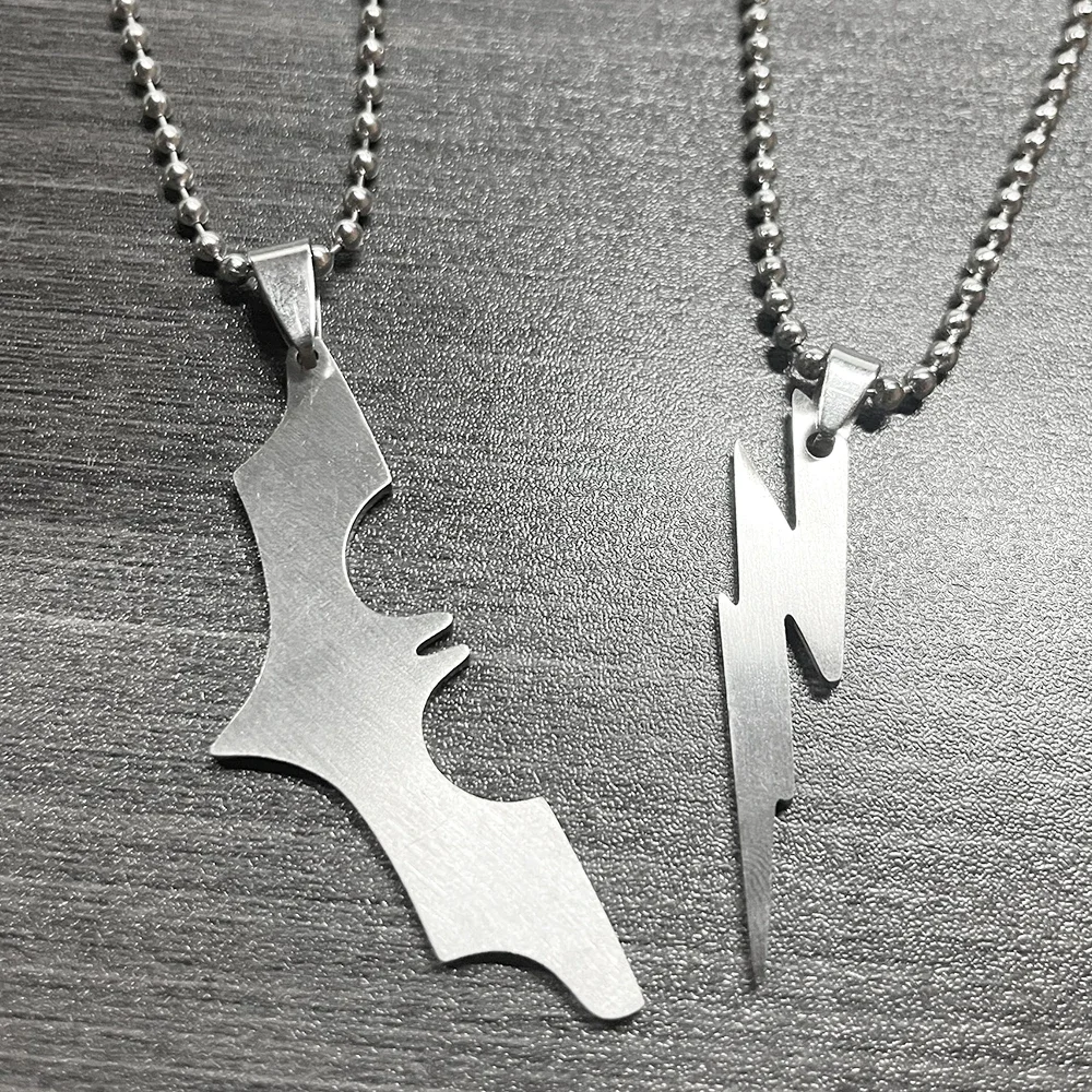 Fashion Bat Lightening Stainless Steel Pendant Chain Necklace For Men Jewelry Boy Anime Accessories Gift