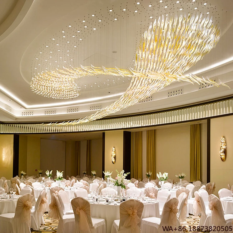 

LED Chandelier Custom European Suspension Lamp Modern Hotel Banquet Hall Yellow Pendant Light Luxury Glass Dropped Crystal Chand