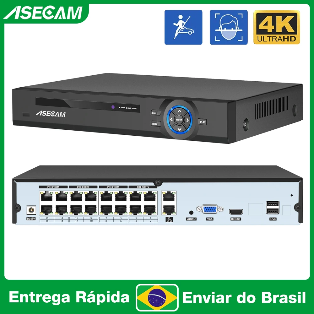 Imagem do produto 16 Canais 8MP 4K Gravador NVR 48V POE Câmera de Segurança Onvif H.265 Detecção de Rosto IP Camera de Vigilância XMeye Do Brasil na loja AliExpress