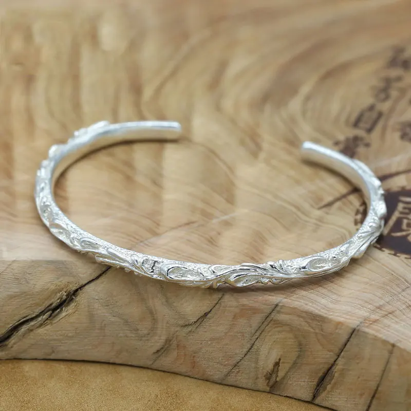 

Ethnic Style Fresh Jewelry Pure Silver Tang Grass Vine Personalized Open Bracelet Female Fashion s925 Sterling Silver Bracelet M