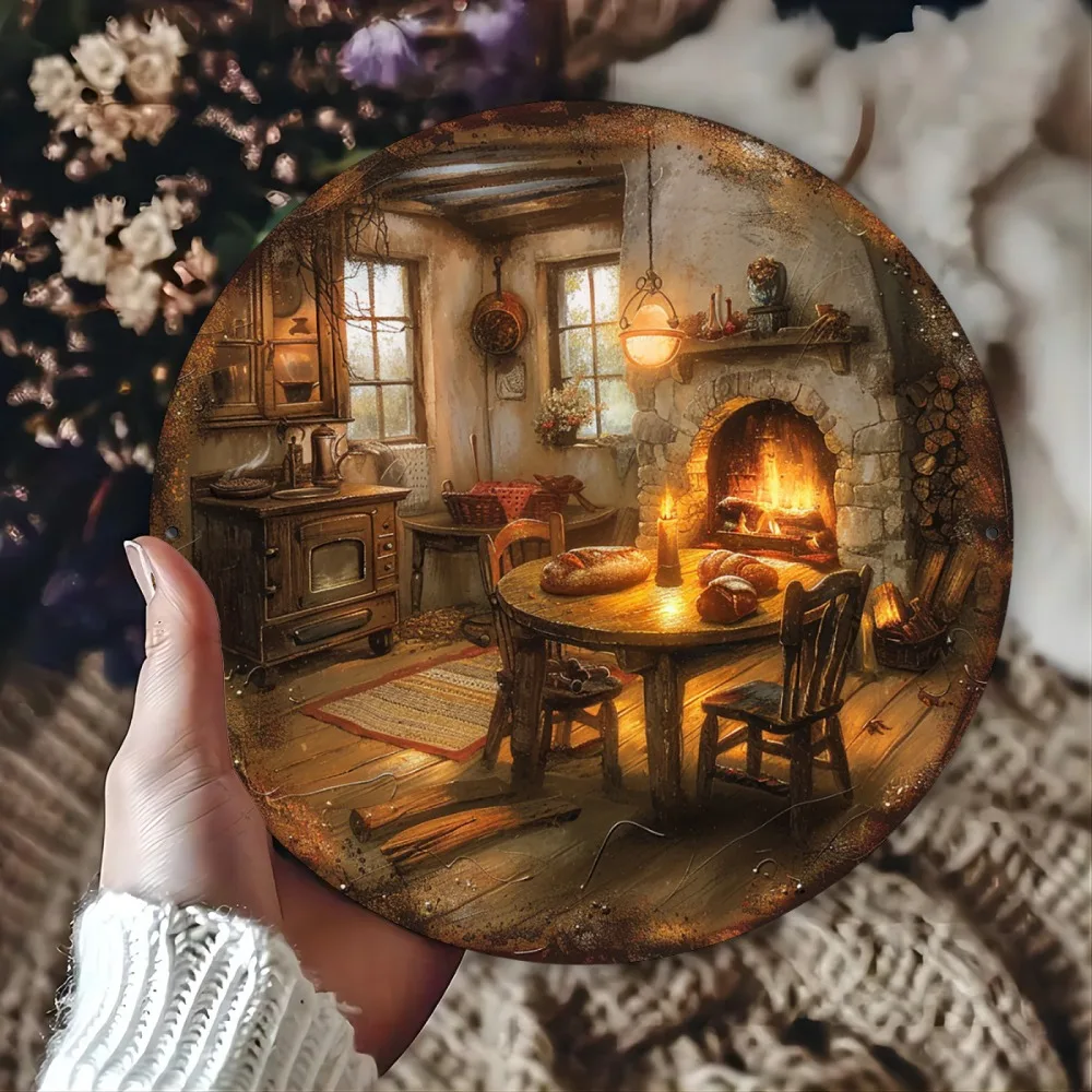 1pc 20x20cm Round Aluminum Metal Tin Sign Vintage Farmhouse Coffee Decorative Wall Art for Home Kitchen Cafe Bar Office