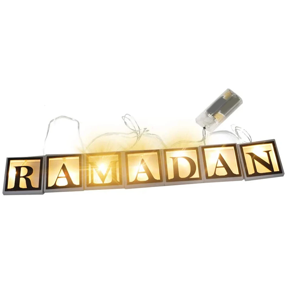 Ramadan LED String Light Decoration Wooden Hollow Letters Pendant For Ramadan Eid Mubarak Home Decor