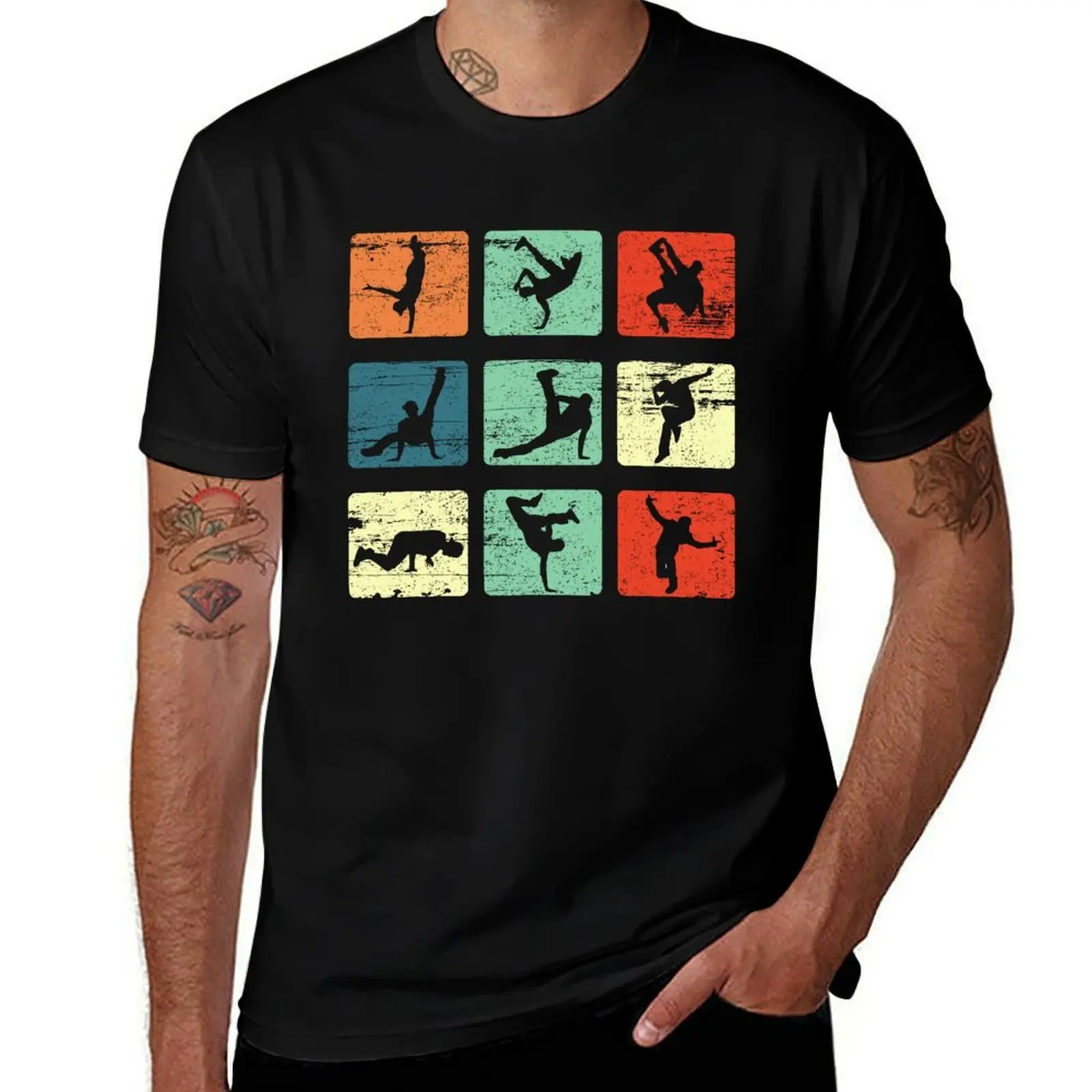Break dancing shirt Bboy poses Retro Vintage Hip Hop Gift T-Shirt Casual Daily Wear Short Sleeve Top