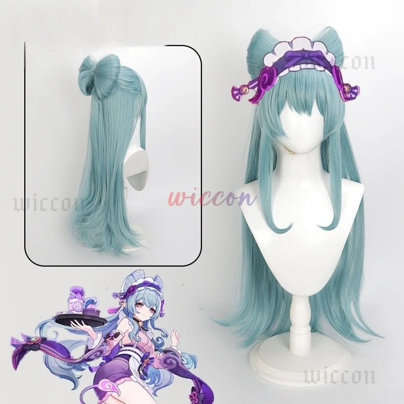 ゲンシン-女性用ウィッグ付きコスプレ衣装,ピンク,パープル,帽子,小道具,緑のウィッグ,女の子,パーティー,ハロウィーン,インパクト,ユメミズキ