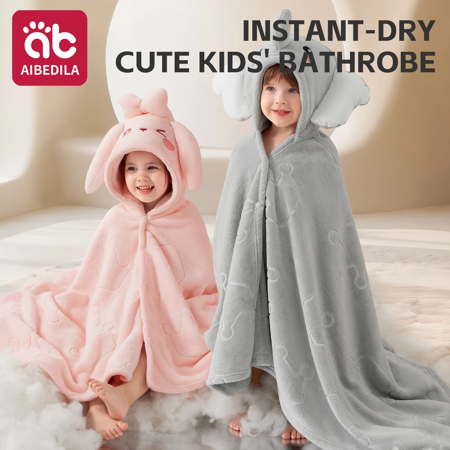 AIBEDILA Kids Bathrobe Cute Animal Hooded Baby Bath Towels Soft Absorbent Children Bath Towel Newborn Towel Blanket Large Size