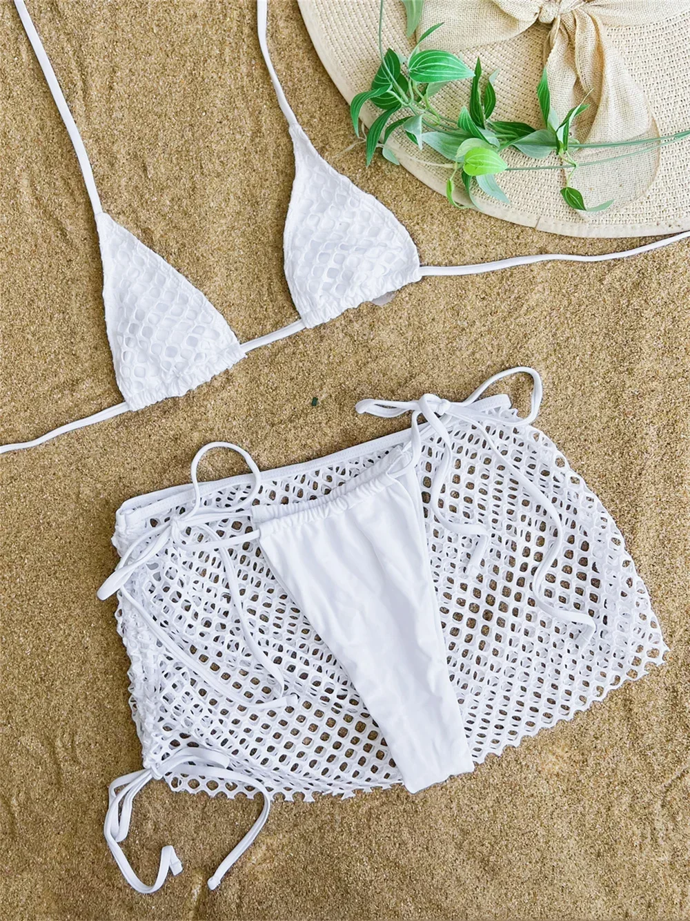 White String Extrem Bikini Mesh Swimsuit Lace Swimwear Mini Skirt Cover-ups Women Sexys Beach Outfits Bathing Suits Tangas Mujer