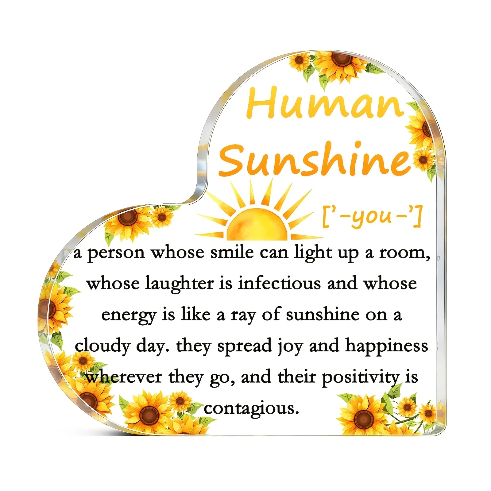 CIFBUY Acrylic Sign 2D Flat Heart Shaped Little Sunshine Sunflower Design Quote Plaque Sentimental Keepsake Home Decor Gift for