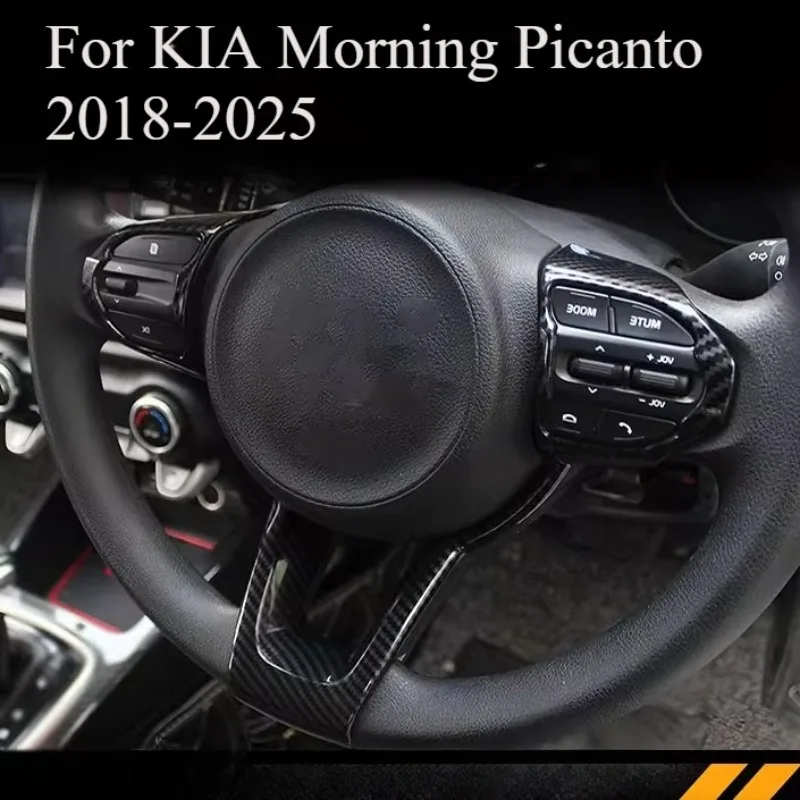 For KIA Morning Picanto 2018-2025 Steering Wheel Button Trim Cover, Glossy Black Chrome Control Switch Frame Sticker
