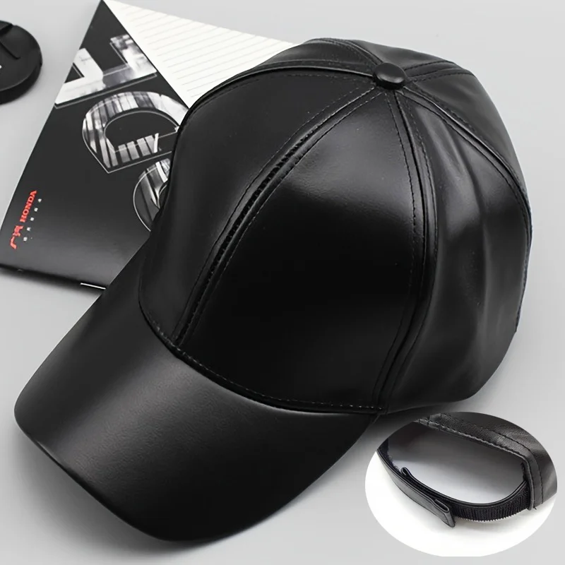 PU Leather Baseball Cap Adjustable Women Men Hat  Magic Tape Visor Light Board Black Hip Hop Cap Outdoor Sun Hat Sports Luxury